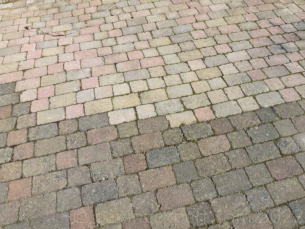 old and new tumbled pavers