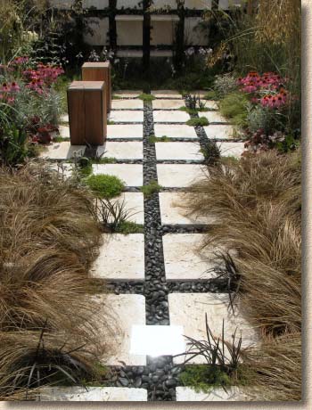 travertine and black pebbles