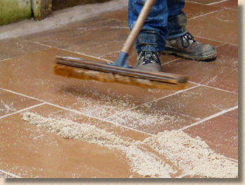 sweeping off jointex patio mortar